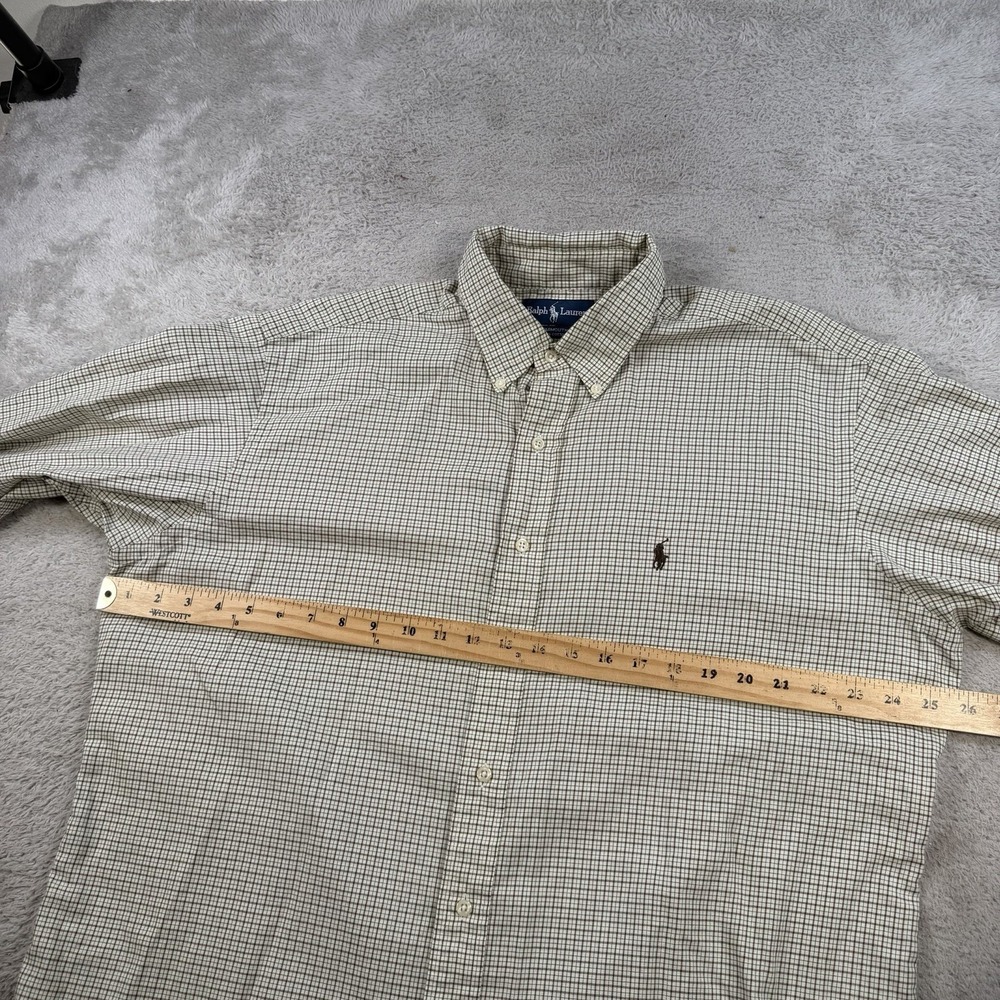 Polo Ralph Lauren Shirt Men XL 16.5 Beige Check Long Sleeve Button Pony Yarmouth - Picture 4 of 7